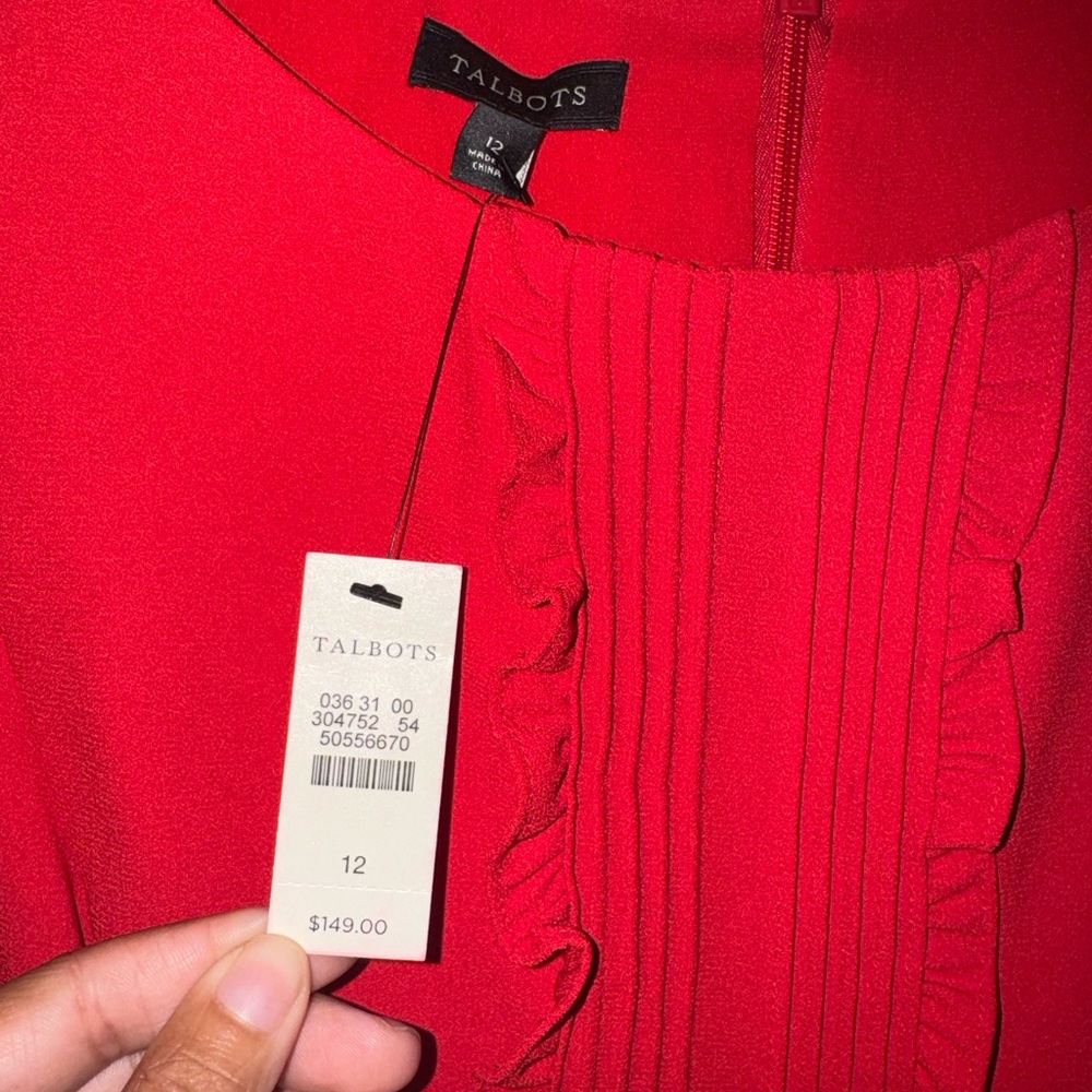 Talbots red a line dress with ruffles! ❤️ 👗